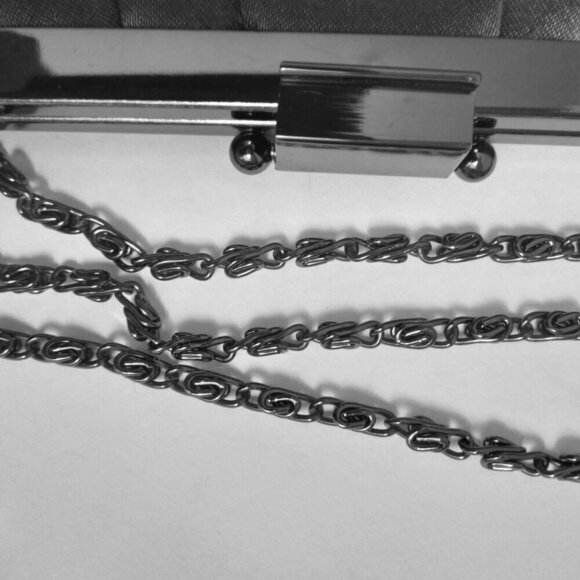 'Blaire' Slate Grey Satin & Gunmetal Silver Shoulder Strap Frame Clutch Bag - Picture 9 of 10